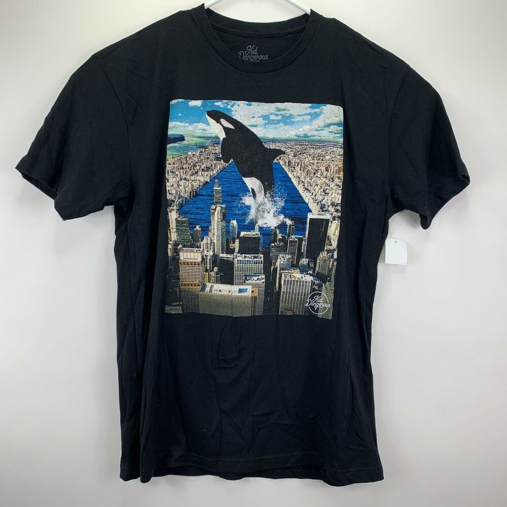 Kid Dangerous Mens Killer Whale Central Park Graphic T-Shirt Black L